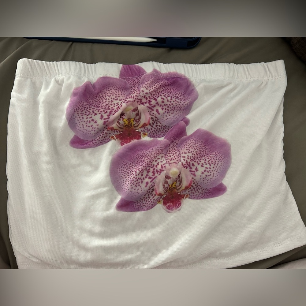 White Tube Top with Purple Flowers